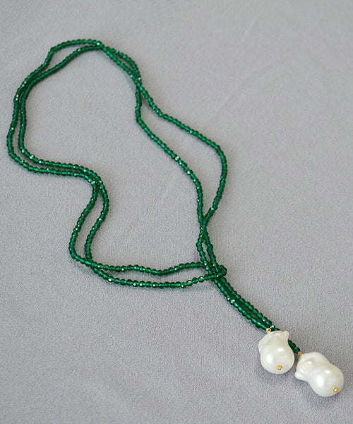 Boho Green Alloy Pearl Beading Pendant Necklace YA053 ABC
