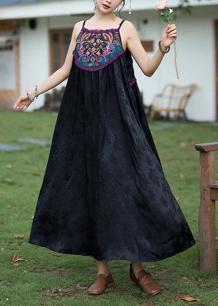 Boho Green Embroidered Jacquard Silk Spaghetti Strap Dress Sleeveless WW1015 Ada Fashion