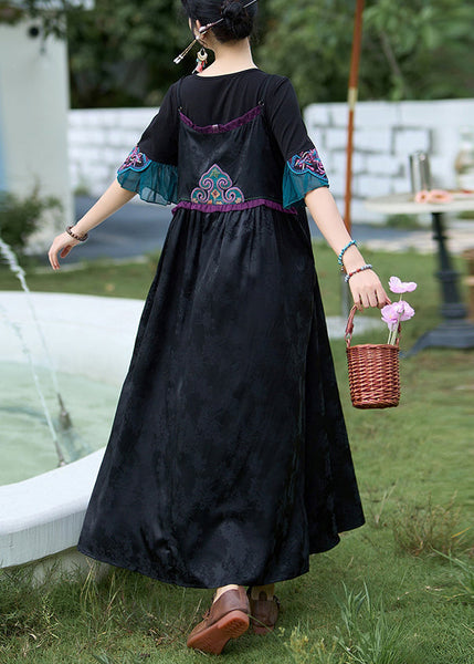 Boho Green Embroidered Jacquard Silk Spaghetti Strap Dress Sleeveless WW1015 Ada Fashion