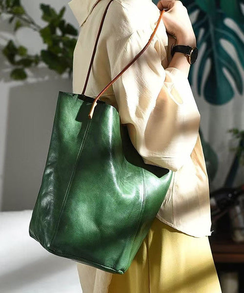 Large Green Bucket Bag Leather Capacity Boho FashionChic
