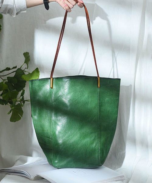 Large Green Bucket Bag Leather Capacity Boho FashionChic