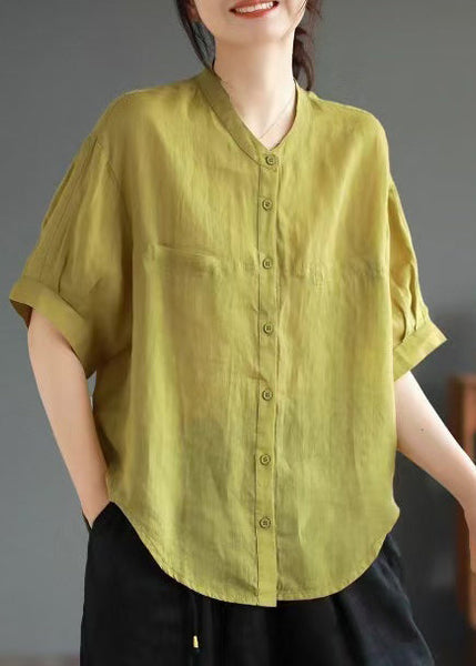 Green Summer Oversized Shirt Boho Top Linen FashionChic