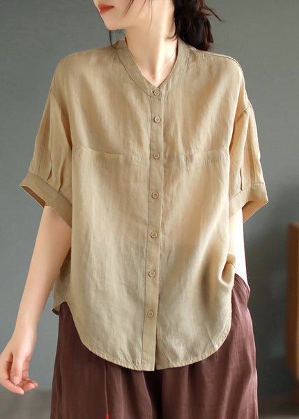 Green Summer Oversized Shirt Boho Top Linen FashionChic