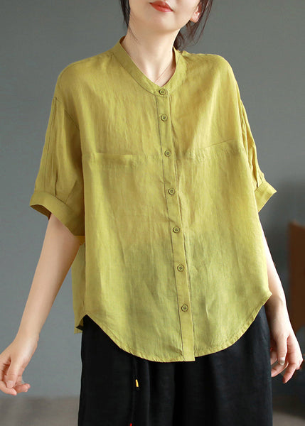 Green Summer Oversized Shirt Boho Top Linen FashionChic