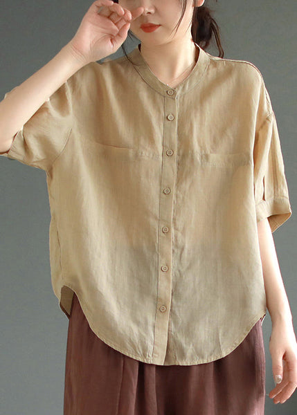 Green Summer Oversized Shirt Boho Top Linen FashionChic