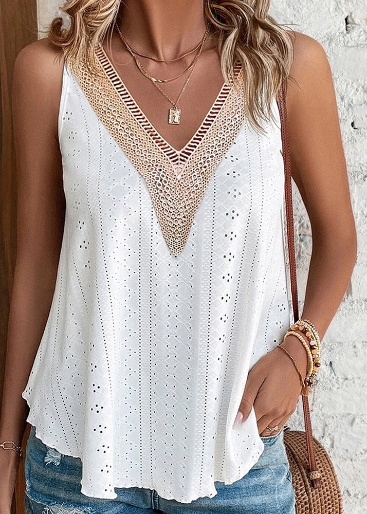 Patchwork Green Out Hollow Boho Summer Tanks FashionChic