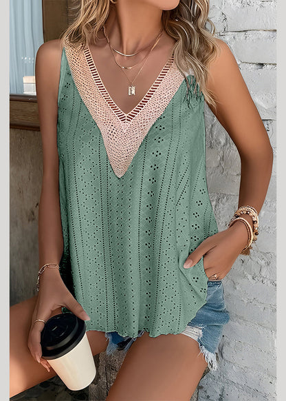 Patchwork Green Out Hollow Boho Summer Tanks FashionChic