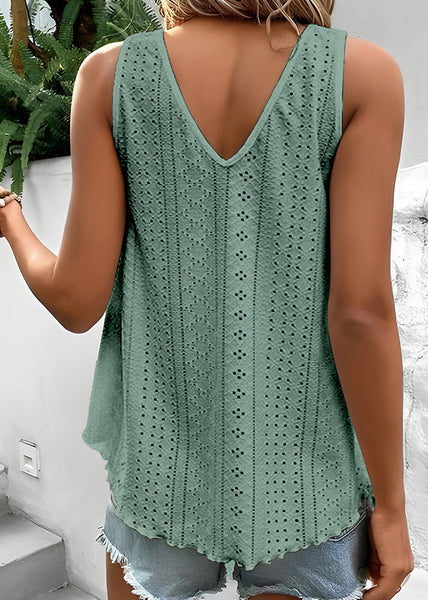Patchwork Green Out Hollow Boho Summer Tanks FashionChic