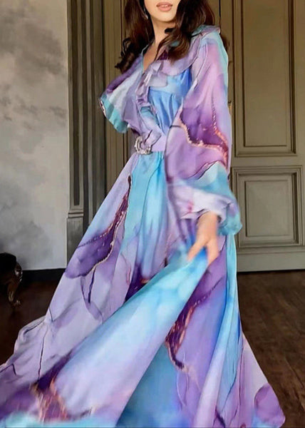 Boho Green Peter Pan Collar Print Tulle Dress Long Sleeve FF078 SH-LF-FDL240603