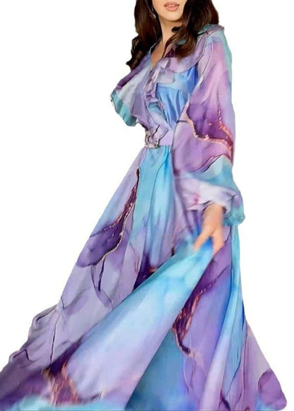 Boho Green Peter Pan Collar Print Tulle Dress Long Sleeve FF078 SH-LF-FDL240603