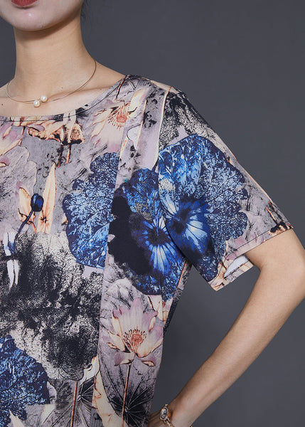 Boho Grey Asymmetrical Print Chiffon 2 Piece Outfit Summer SD1013 Ada Fashion