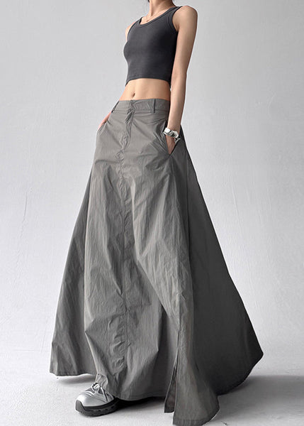 Side Exra Summer Grey Line A Open Boho Hem Skirt Large FashionChic