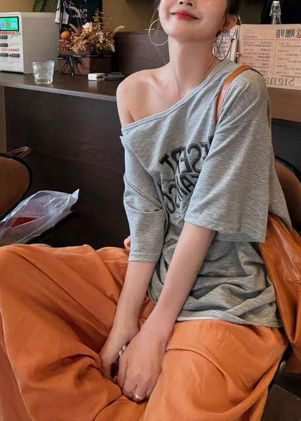 Print Grey And Cotton Boho Leg Oversized Pant Wide Two Tank FashionChic