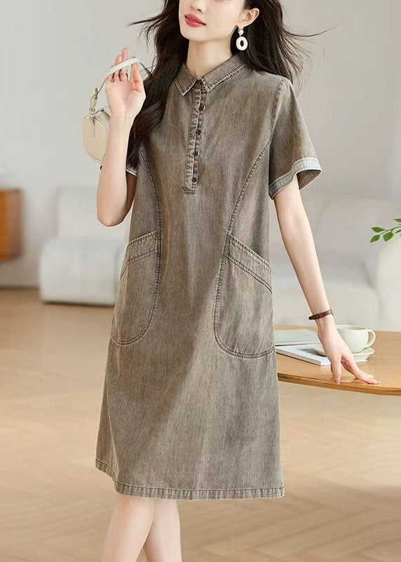 Pockets Collar Denim Pan Peter Summer Grey Day Dresses Boho FashionChic