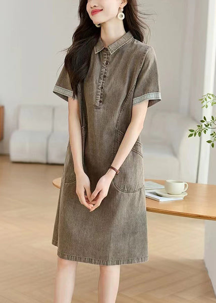 Pockets Collar Denim Pan Peter Summer Grey Day Dresses Boho FashionChic