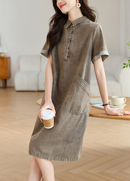 Pockets Collar Denim Pan Peter Summer Grey Day Dresses Boho FashionChic