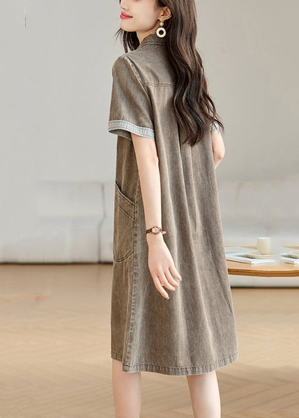 Pockets Collar Denim Pan Peter Summer Grey Day Dresses Boho FashionChic