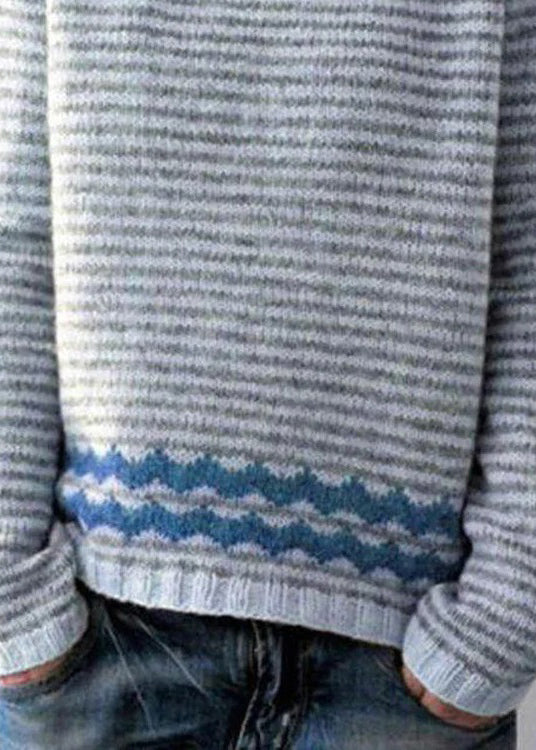 Boho Grey Striped O Neck Cozy Knit Sweaters Fall QA057 OM-BB241009