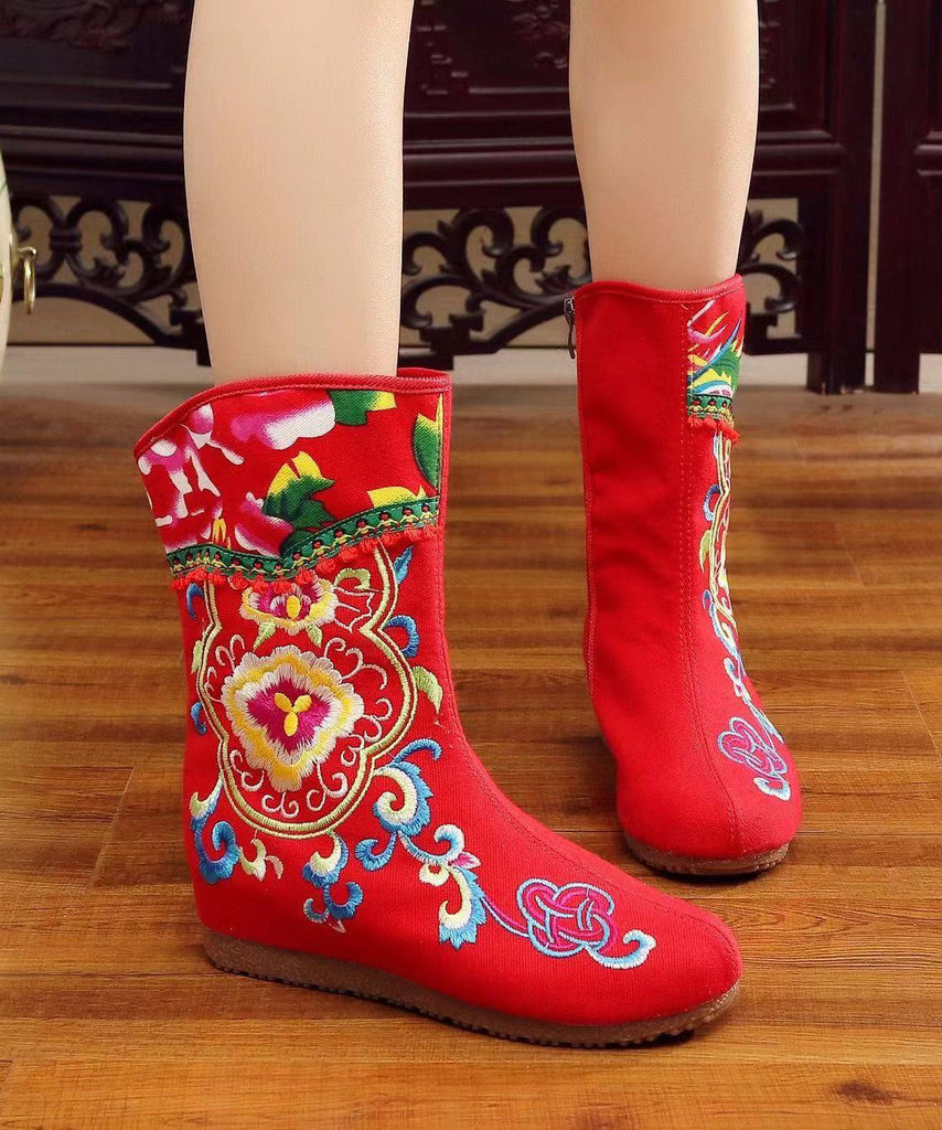 Boho Handmade Comfy Red Embroidery Wedge Boots CZ1013 Ada Fashion