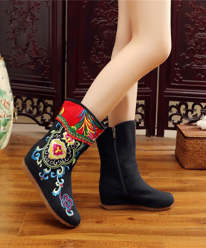 Boho Handmade Comfy Red Embroidery Wedge Boots CZ1013 Ada Fashion