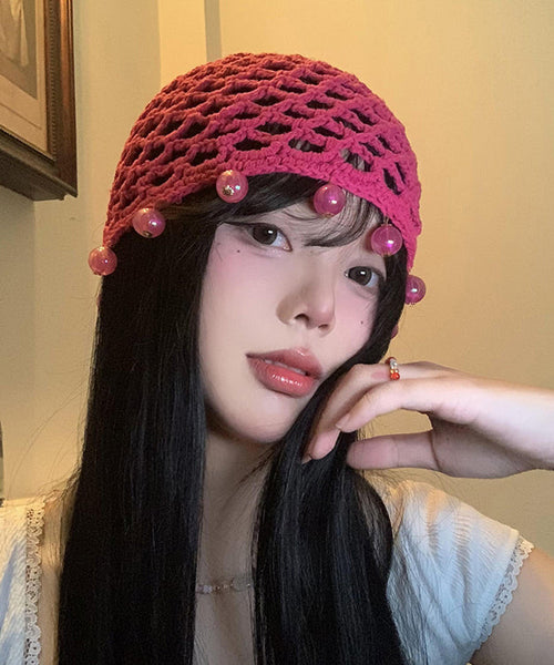 Boho Handmade Rose Hollow Out Bead Knit Boonie Hat WI022 hat-HAT241105