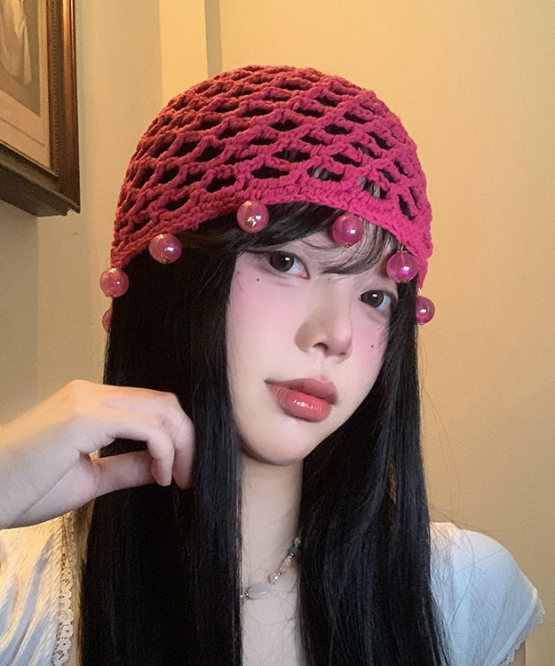 Boho Handmade Rose Hollow Out Bead Knit Boonie Hat WI022 hat-HAT241105