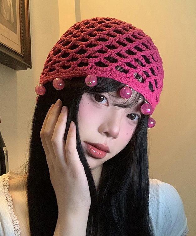 Boho Handmade Rose Hollow Out Bead Knit Boonie Hat WI022 hat-HAT241105