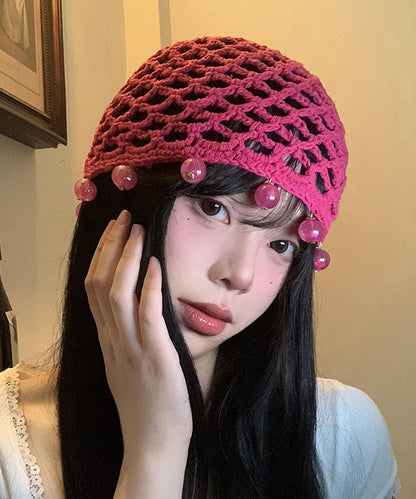 Boho Handmade Rose Hollow Out Bead Knit Boonie Hat WI022 hat-HAT241105