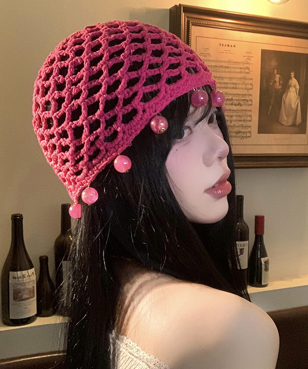 Boho Handmade Rose Hollow Out Bead Knit Boonie Hat WI022 hat-HAT241105