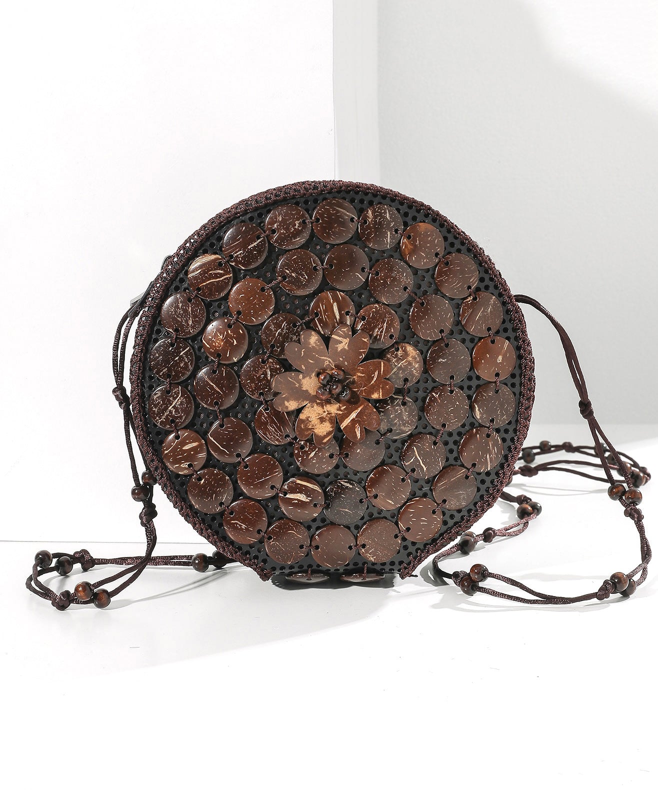 Boho Handmade Wooden Patchwork Circular Messenger Bag HJ1051 Ada Fashion