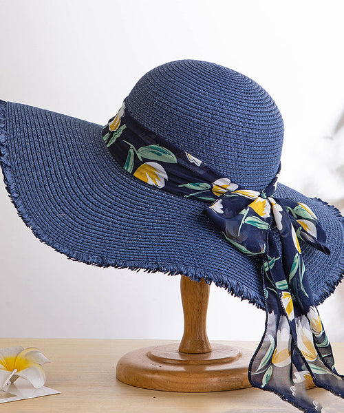 Sun Bow Floppy Straw Hat Boho Side Big Woven Khaki FashionChic