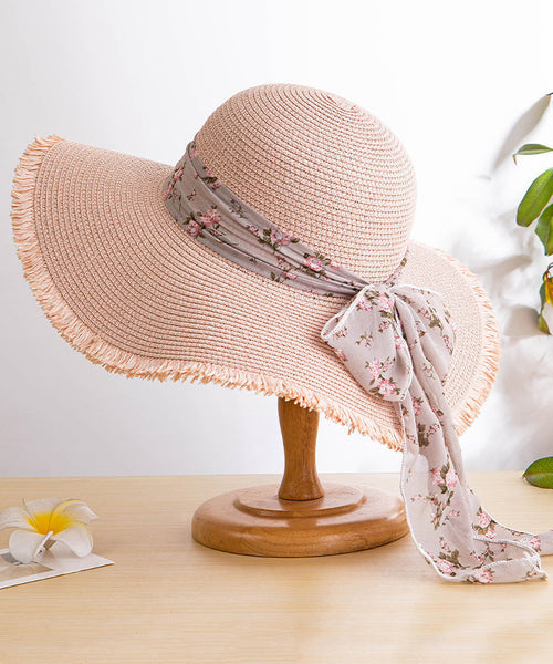 Sun Bow Floppy Straw Hat Boho Side Big Woven Khaki FashionChic