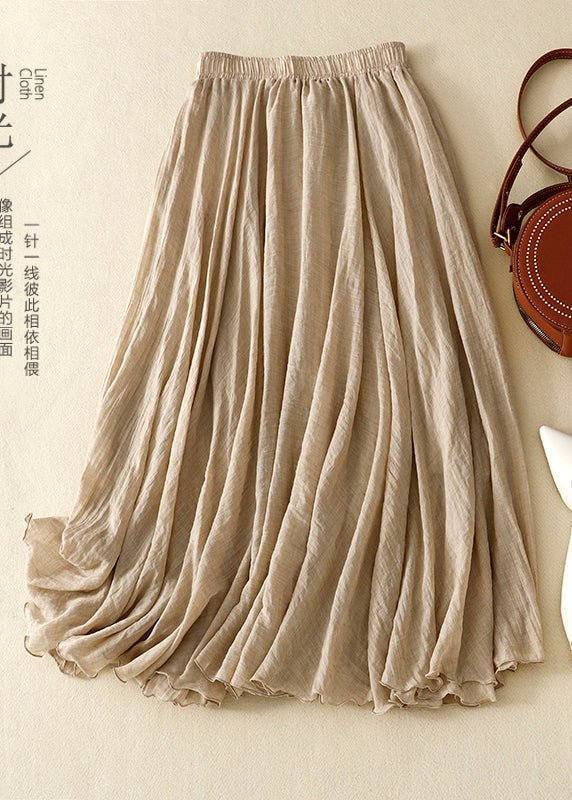 Boho Exra Skirts Linen Khaki Large Spring Hem FashionChic