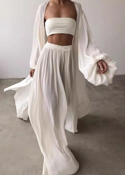 Three Set Khaki Sleeve Chiffon Lantern Pieces Boho Oversized FashionChic