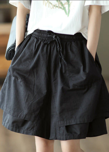 Boho Khaki Pockets Patchwork Elastic Waist Cotton Shorts Summer QQ1027 Ada Fashion