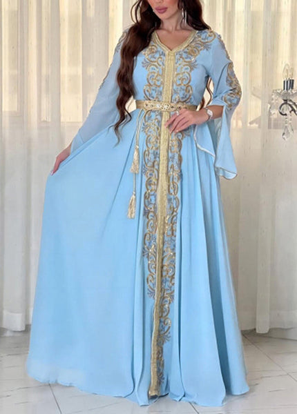 Boho Loose Mulberry Embroidered Patchwork Chiffon Maxi Dress Fall QL042 OM-ZS241023