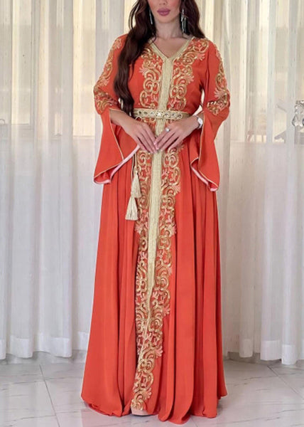 Boho Loose Mulberry Embroidered Patchwork Chiffon Maxi Dress Fall QL042 OM-ZS241023