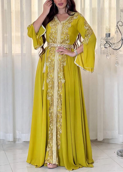 Boho Loose Mulberry Embroidered Patchwork Chiffon Maxi Dress Fall QL042 OM-ZS241023