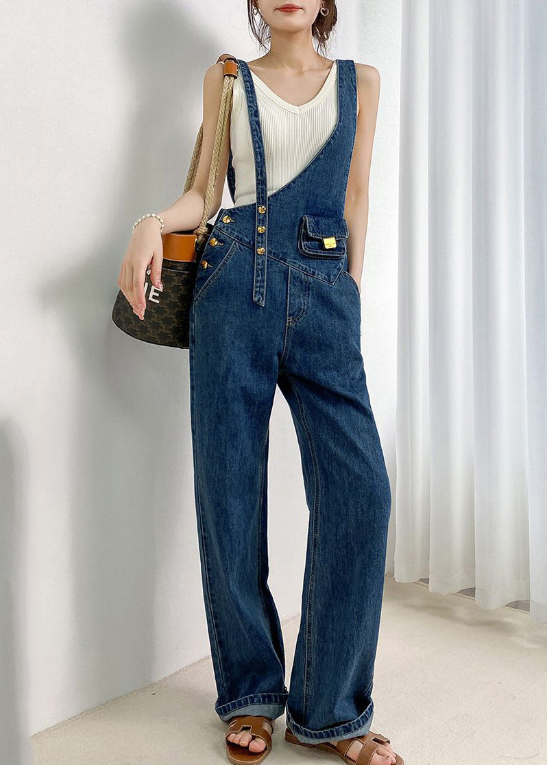 Boho Jumpsuits Asymmetrical Denim Design Navy Summer FashionChic