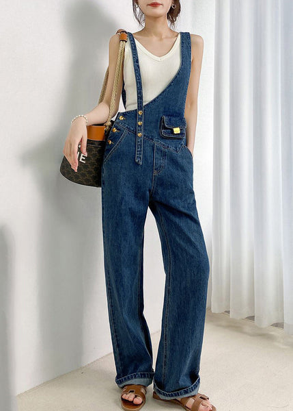 Boho Jumpsuits Asymmetrical Denim Design Navy Summer FashionChic