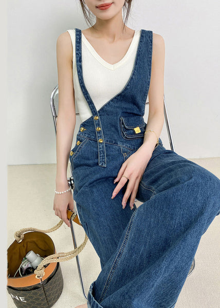 Boho Jumpsuits Asymmetrical Denim Design Navy Summer FashionChic