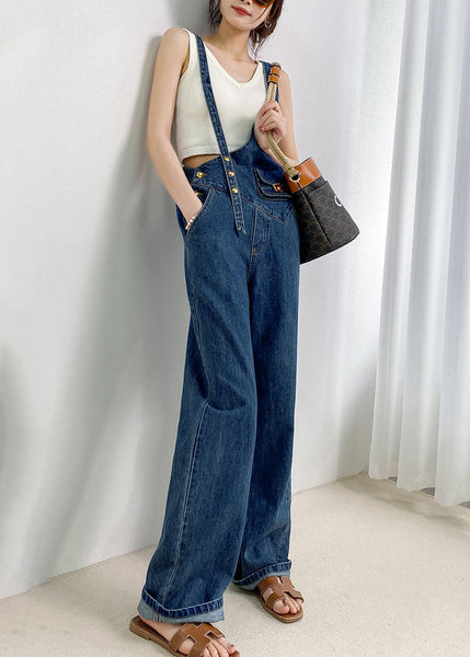 Boho Jumpsuits Asymmetrical Denim Design Navy Summer FashionChic