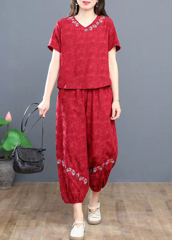 Summer Boho Pieces Navy Cotton Set Embroidered Two FashionChic