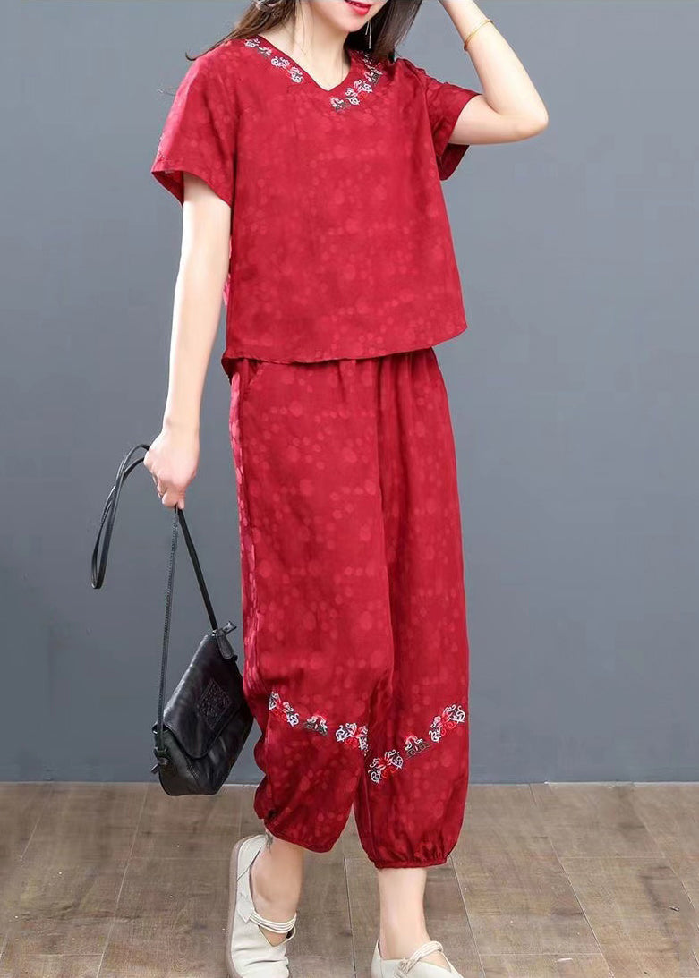 Summer Boho Pieces Navy Cotton Set Embroidered Two FashionChic