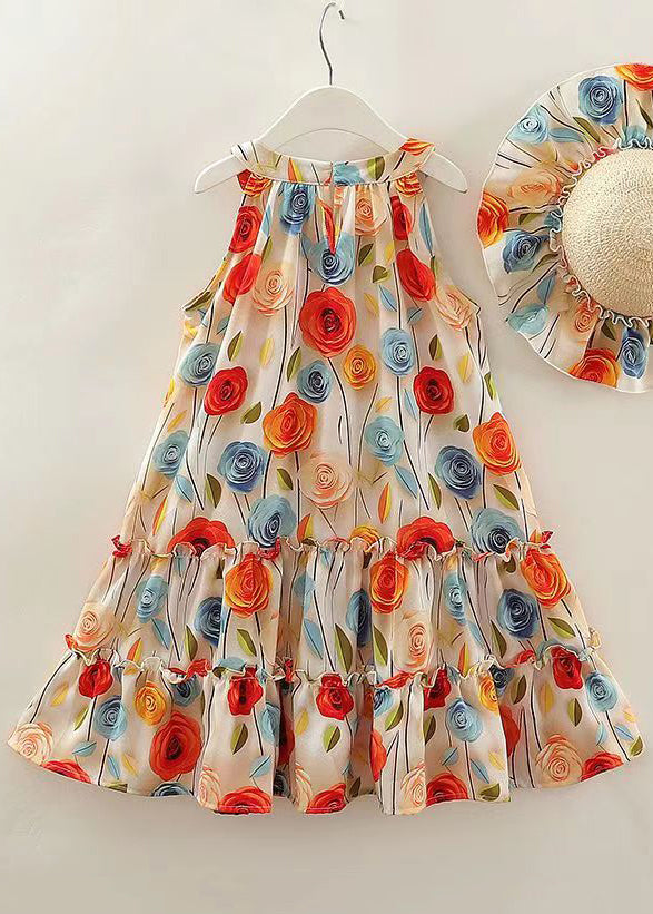 Boho O Neck Ruffled Print Cotton Girls Dresses Sleeveless EW042 WS-RCTZSDGL240809