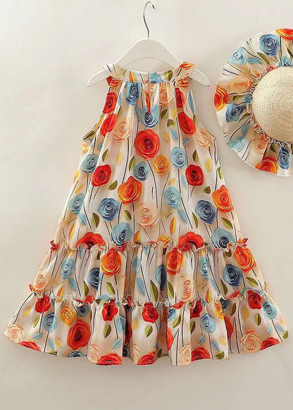 Boho O Neck Ruffled Print Cotton Girls Dresses Sleeveless EW042 WS-RCTZSDGL240809