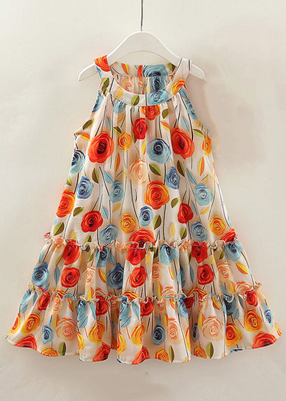 Boho O Neck Ruffled Print Cotton Girls Dresses Sleeveless EW042 WS-RCTZSDGL240809