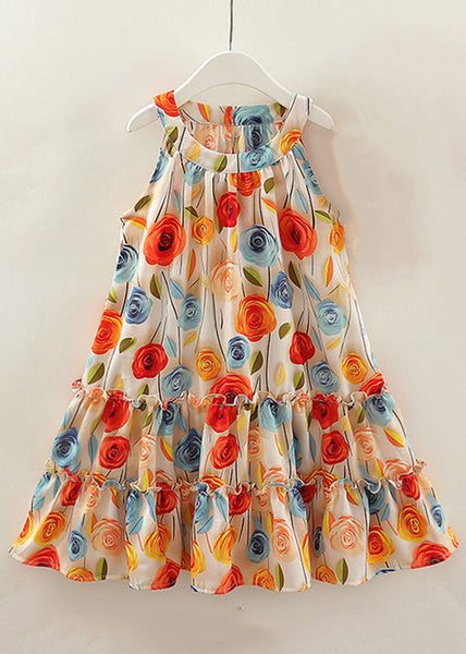 Boho O Neck Ruffled Print Cotton Girls Dresses Sleeveless EW042 WS-RCTZSDGL240809