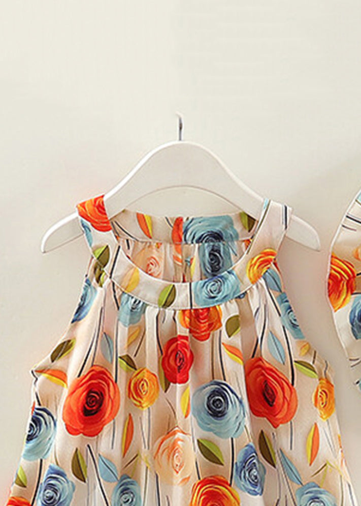 Boho O Neck Ruffled Print Cotton Girls Dresses Sleeveless EW042 WS-RCTZSDGL240809