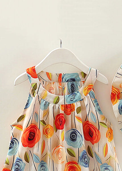 Boho O Neck Ruffled Print Cotton Girls Dresses Sleeveless EW042 WS-RCTZSDGL240809